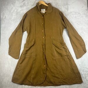 Vintage Flax By Jeanne Engelhart Button-up Brown Midi Linen Dress Sz M Lagenlook